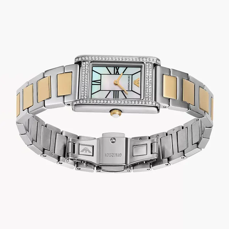 Emporio Armani Genni Silver Dial Two-tonr Ladies Watch- AR11642